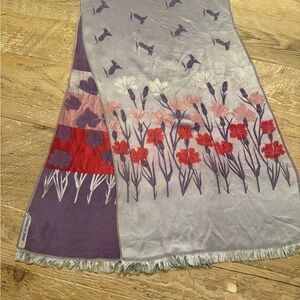 Vintage 70’s French Floral Embroidered Silk Scarf
